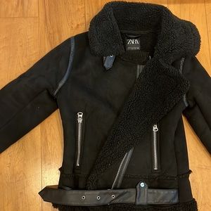 Zara suede jacket with fuzz detailing